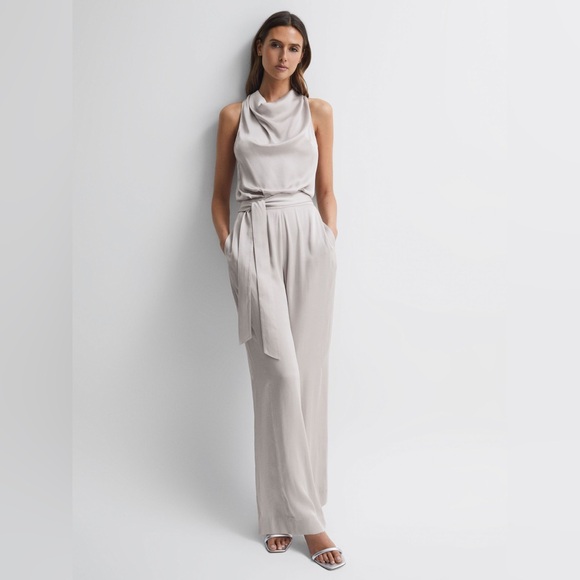 Reiss Pants - Reiss Rose Sleeveless Cowl Neck Jumpsuit Size 8 Neutral/Light Gray NWT